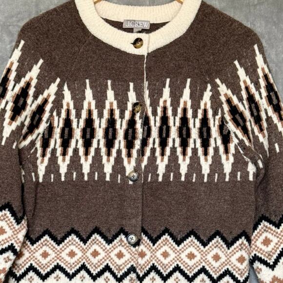 J.Crew Fair Isle Cardigan Merino Wool Blend Womens Size M - Picture 7 of 13